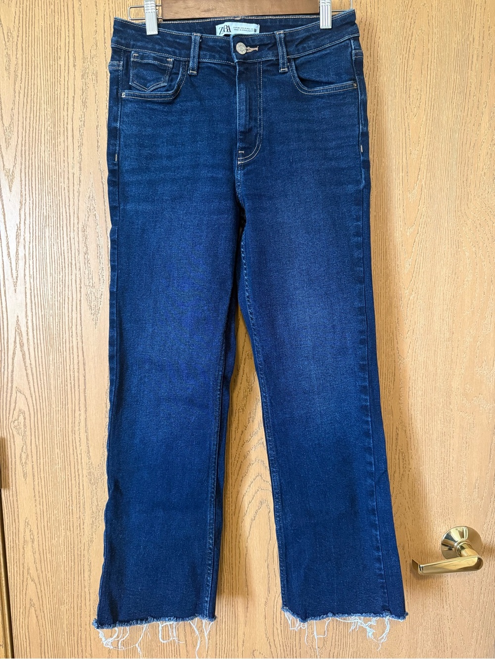 Zara Indigo Straight Jeans with Frayed Raw Hem